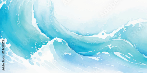 Dreamy and Airy Blue Watercolor Ocean Swell Texture with Soft Layered Washes and Flowing Brushstrokes for Minimalist Nature-Inspired Backgrounds. 