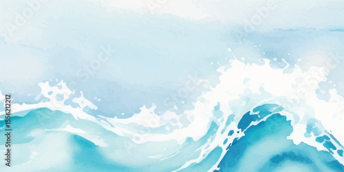 Calm and Soothing Blue Watercolor Ocean Wave Texture with Soft Flowing Brushstrokes for Serene Coastal and Marine Background Designs. Light and  Blue Watercolor Sea Wave Texture for Coastal Project