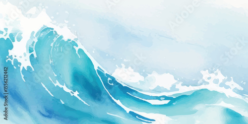 Calm and Soothing Blue Watercolor Ocean Wave Texture with Soft Flowing Brushstrokes for Serene Coastal and Marine Background Designs. Light and  Blue Watercolor Sea Wave Texture for Coastal Project