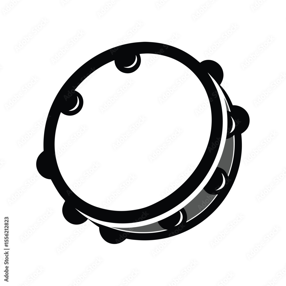 Black and white tambourine icon, bold musical instrument vector, minimalist design, versatile rhythm symbol for apps, print, or web Black and white tambourine icon, bold musical instrument vector, minimalist design, versatile rhythm symbol for apps, print, or web