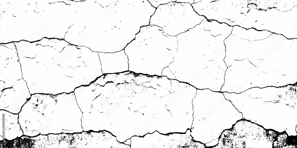 Obraz premium white textured wall with cracks and brick foundation, creating a distressed and some dark spots, textured appearance. it looks aged