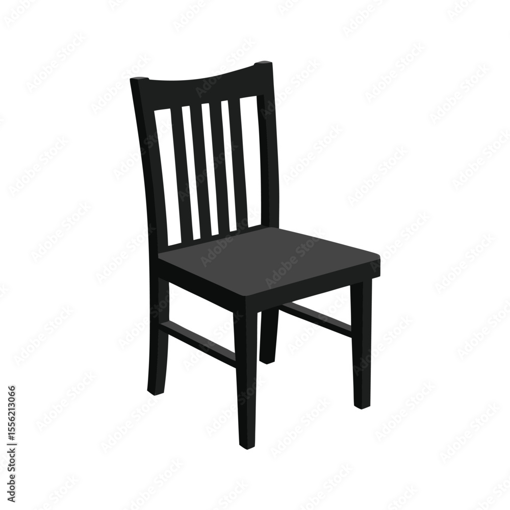 Black wooden chair, minimalist design, modern vector, clean lines, perfect for interior mockups, print, or online catalogs