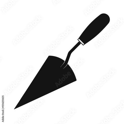 Triangular trowel icon, black and white vector, minimalist construction tool, modern clean design, perfect for DIY or home improvement