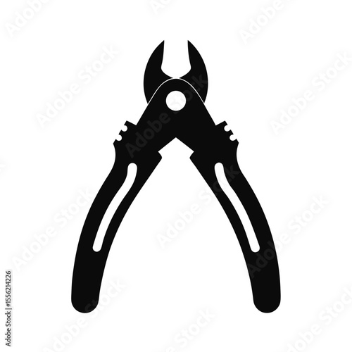 Wire cutters icon, black and white vector, minimalist tool for industrial or DIY use, sharp bold design for clean efficient branding