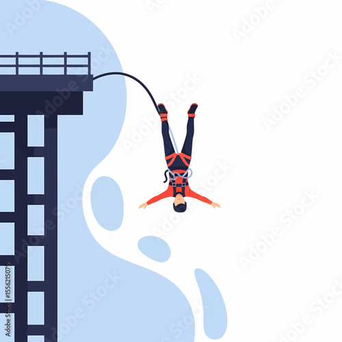 Man bungee jumping from high tower adventure extreme sport thrill