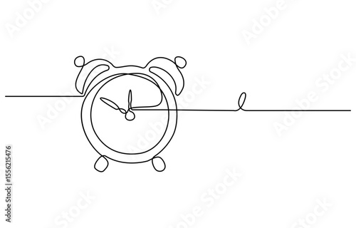 Continuous one line drawing of vintage alarm clock vector design, Clock drawn symbol. One line art continuous icon, Clock with arrow Continuous one line drawing. One thin line continuous drawing.