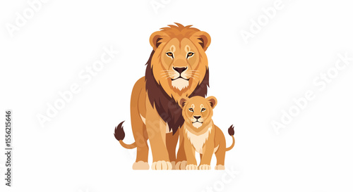Pixel Art Lions Family with Cub on White Background