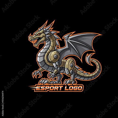Steampunk Dragon Mascot Logo Design for Gaming and Esports
