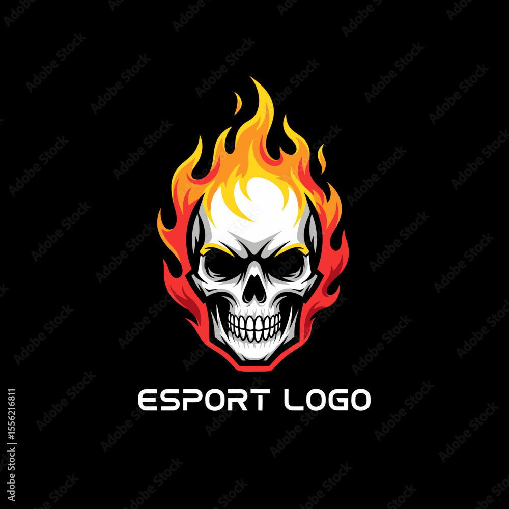 Fiery Skull Esport Logo Design Mascot Character With Flames Emblem Fiery Skull Esport Logo Design Mascot Character With Flames Emblem