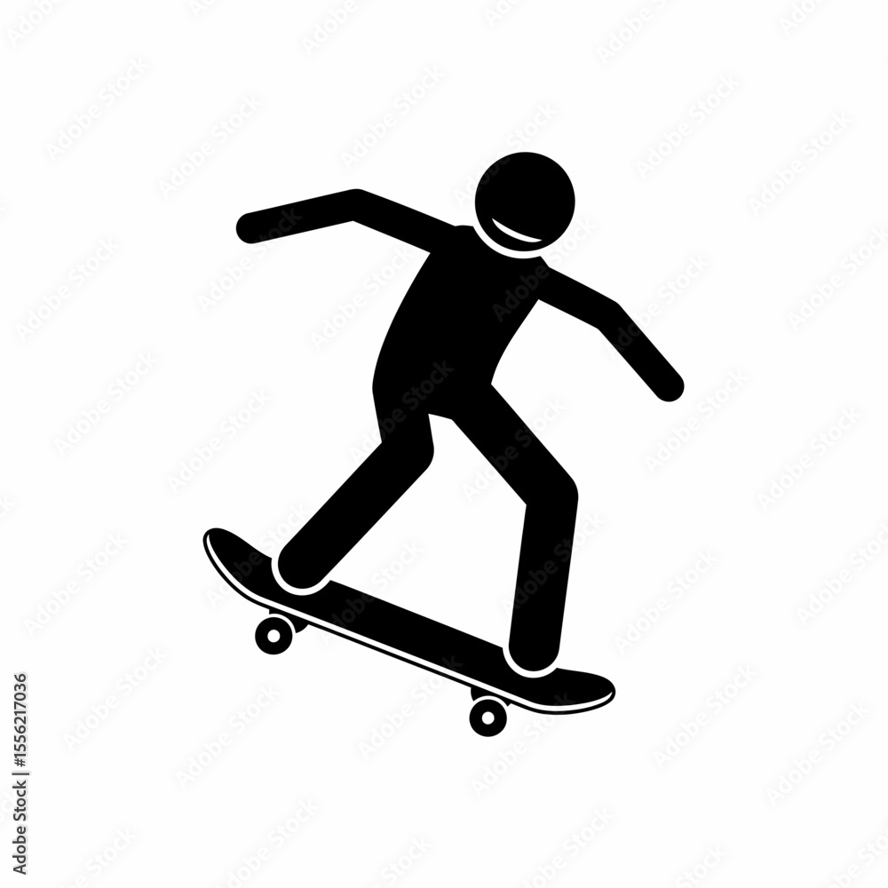 Stick Figure Skateboarder Performing a Trick on a Skateboard Stick Figure Skateboarder Performing a Trick on a Skateboard