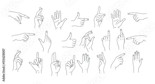 Hand gesture collection vector illustration for design and educational use in line style