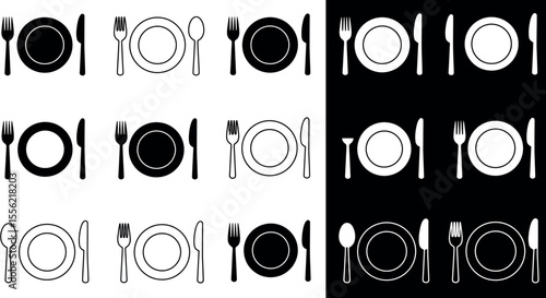 Symmetrical dinnerware layout vector illustration: seamless modern pattern for culinary design