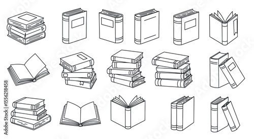 Classic literature books vector illustration for libraries and educational design in line art style