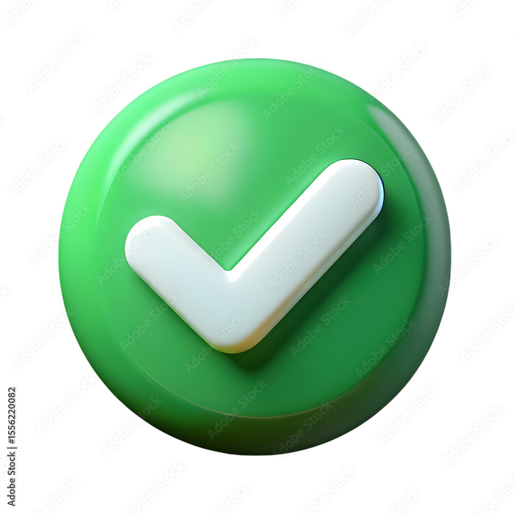 Glossy green circle with a white check mark symbol isolated on transparent background Glossy green circle with a white check mark symbol isolated on transparent background