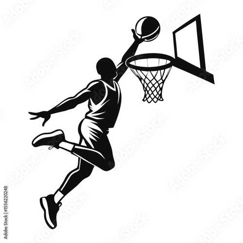 Basketball Player Slam Dunk Silhouette Vector Illustration

