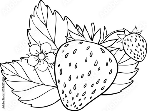 Strawberry illustration. Design with vector berry for menu cafe isolated.
