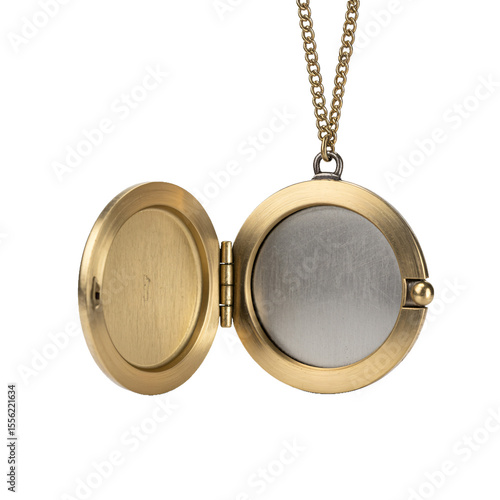 Open Locket Necklace: A timeless gold locket necklace, revealing a blank interior, a symbol of cherished memories and the potential for personalization. Ideal for conveying themes of affection.