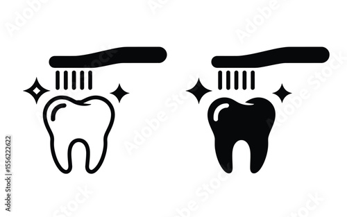 A simple black and white dental care icon set consisting of two identical designs side by side