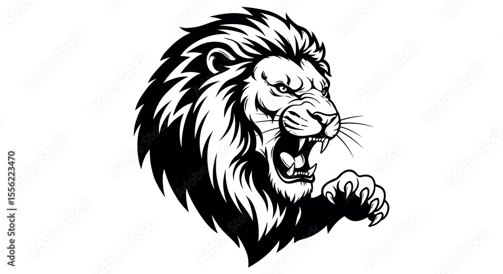 Obraz premium Roaring lion line vector illustration for wild animal print design