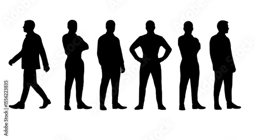 Beautiful and professional silhouettes of men in various poses isolated on white background