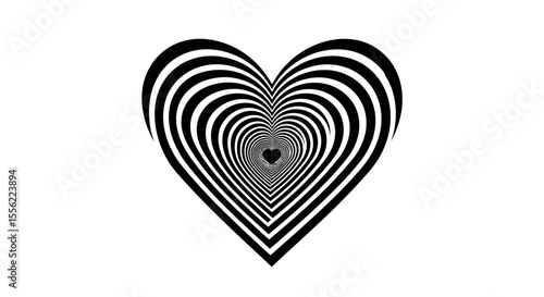 Optical illusion heart vector illustration: black and white design for posters