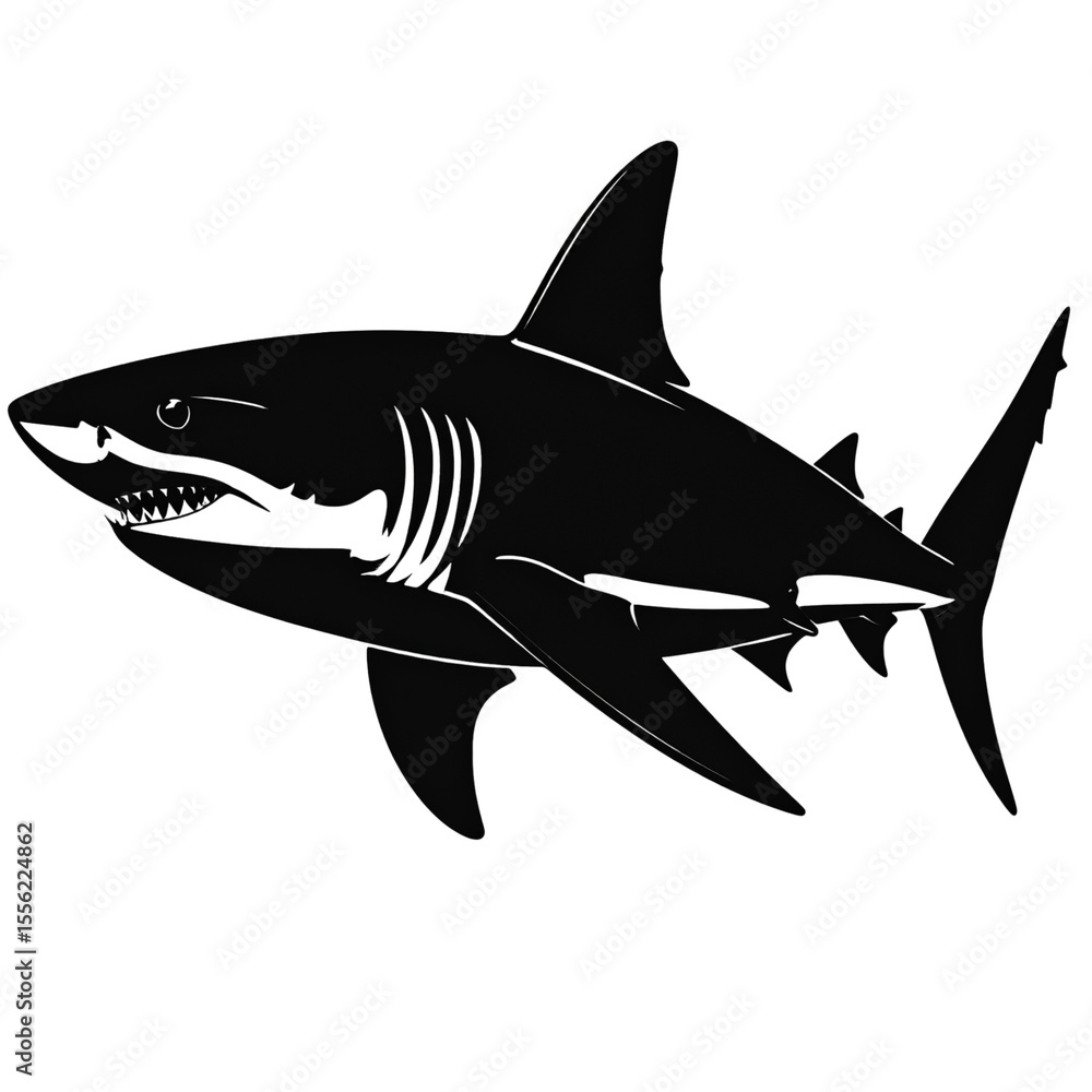 Obraz premium Shark Silhouette in Dynamic Swimming Pose, isolated on a transparent background