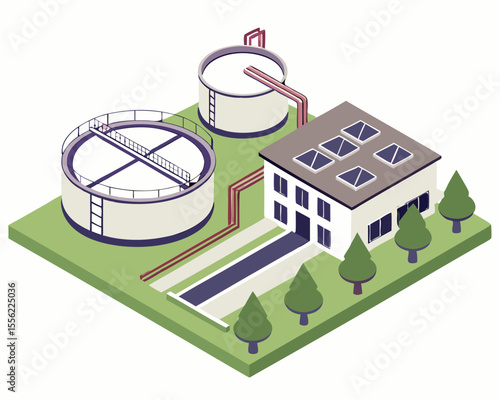 Sewage treatment wastewater ecology process for saving planet concept cartoon symbols isometric isolated illustration vector.