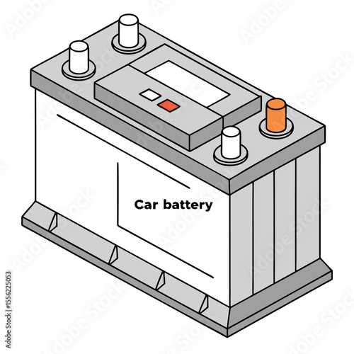  Modern car battery with labeled terminals isometric illustration for automotive energy storage and power systems cartoon.