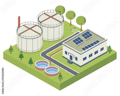 Wastewater treatment process ecology sewage management for saving world concept cartoon symbols isometric isolated illustration vector.