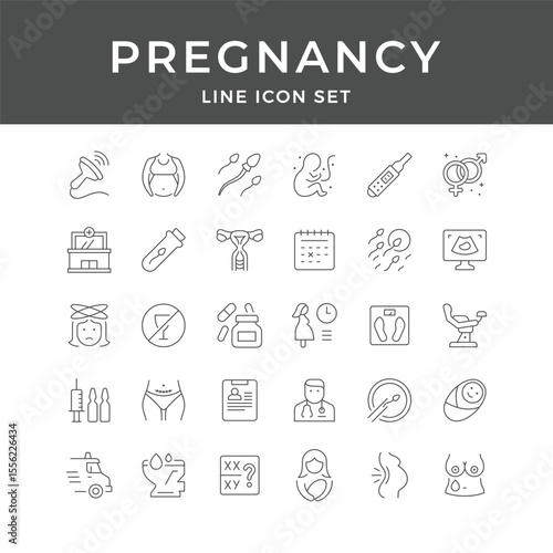 Pregnancy Line Icon Set – Maternity, Baby, Mother, Fertility, Test, Ultrasound, Health, Minimal Vector Collection