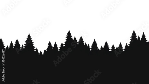 Black silhouette of coniferous forest on white background


