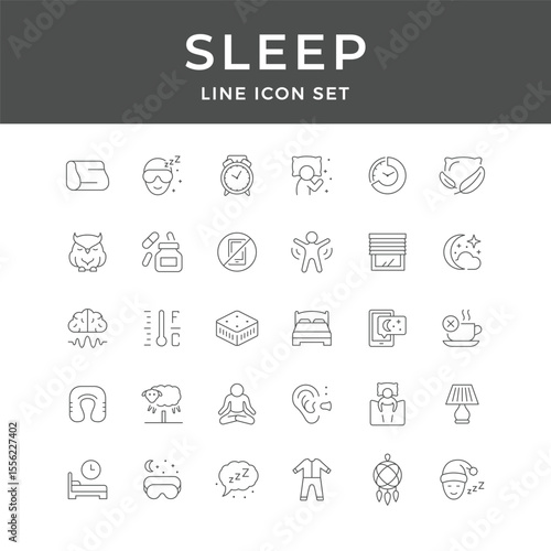 Sleep Line Icon Set – Bed, Night, Rest, Pillow, Dream, Relax, Insomnia, Minimal Vector Collection