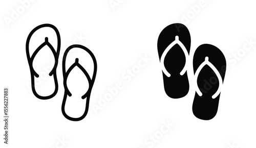 A simple black and white icon design showing a pair of flip-flop sandals.eps