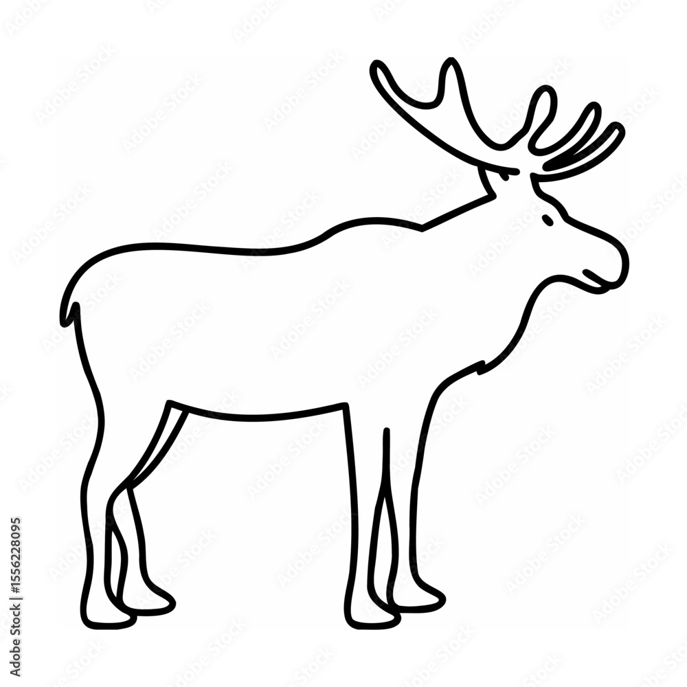Fototapeta premium Black outline moose illustration on white background