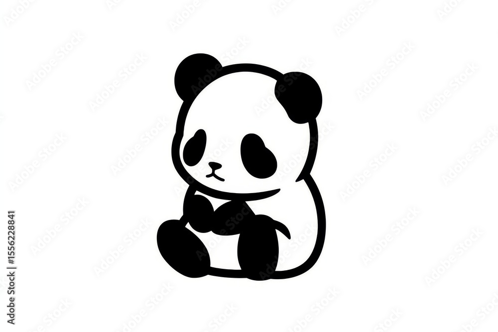 Naklejka premium Simple silhouette vector of cute sitting panda with minimalistic black lines on white background
