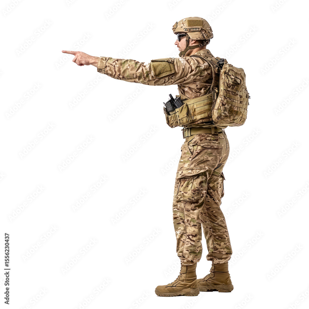 Soldier signals a team leader, communicating non-verbally during a night mission. full length isolate on transparent background Soldier signals a team leader, communicating non-verbally during a night mission. full length isolate on transparent background