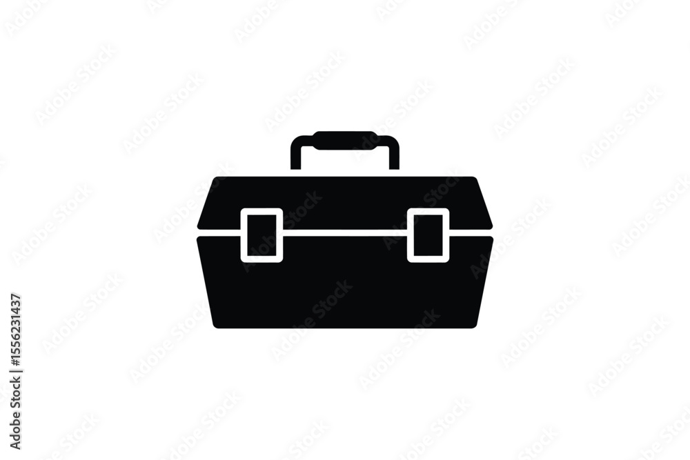 A simple black and white icon illustration of a tool box A simple black and white icon illustration of a tool box