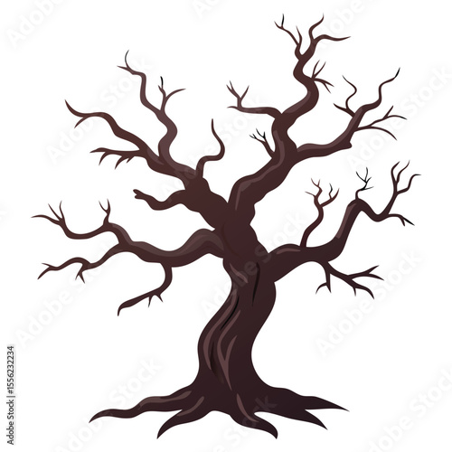 Isolated spooky dead tree illustration for halloween design and scary autumn season clip art graphic element