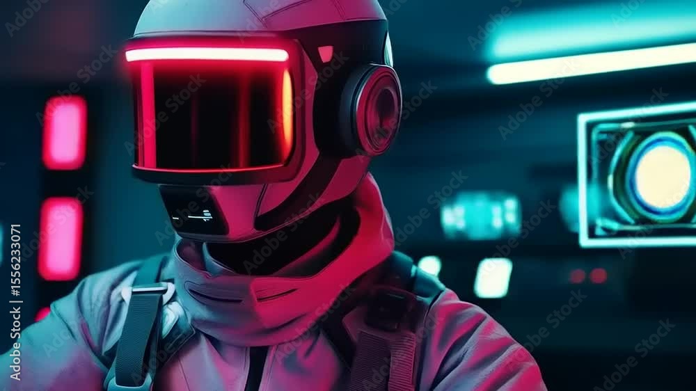 Futuristic Cybernetic Entity Amidst Neon-Lit Sci-Fi Environment Exploration Futuristic Cybernetic Entity Amidst Neon-Lit Sci-Fi Environment Exploration