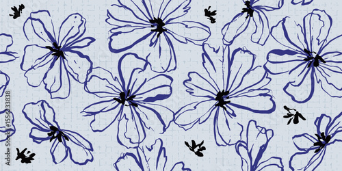 Seamless pattern with flowers. Hand drawn floral background. Artwork for textiles, fabrics, souvenirs, packaging and greeting cards.