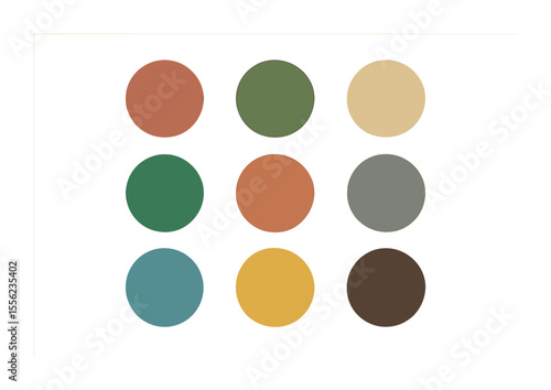 Earthy Color Palette. Flat icon set of earthy color palette swatches: clay red, olive green, sand beige,