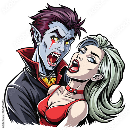 Halloween Dracula Vampire Bloodsucking Illustration Full Moon Night