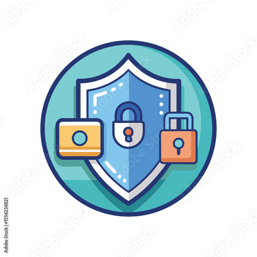Modern shield and lock technology security icon for cybersecurity, data protection, antivirus and secure access system