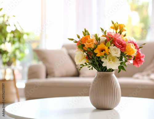 Wallpaper Mural Colorful Flower Bouquet in a Vase on a White Table Torontodigital.ca