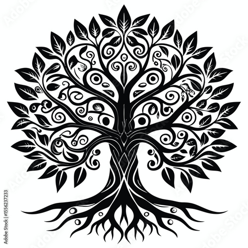Tribal Tree of Life Vector Set Isolated on White Background
