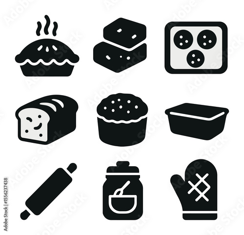 Mechanical Icon Grid. Solid, filled icons set of mechanical patterns: gear mesh, piston loop, cogwheel map,