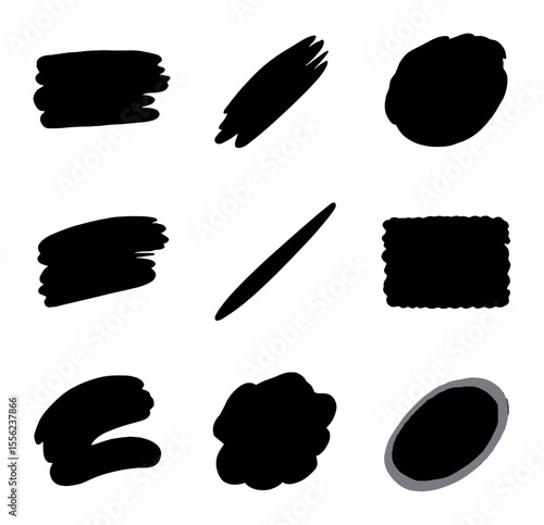 Abstract Brush Texture Icons. Solid, filled icons set of abstract brush textures: paint swipe, streak icon,