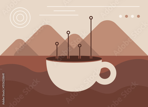 Coffee mountain view illustration