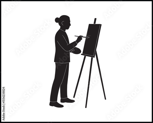 artist silhouette painting on canvas minimal vector