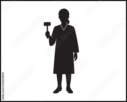 female judge silhouette holding gavel vector icon